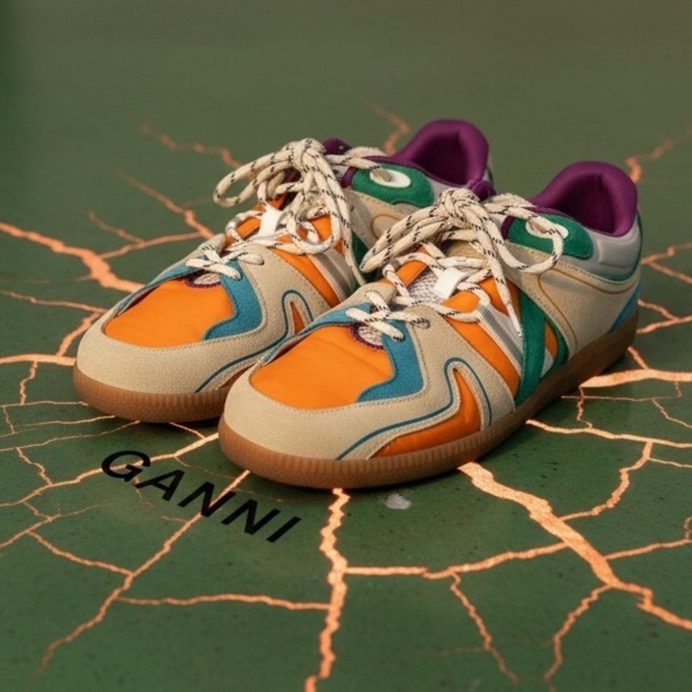 Ganni Sporty Mix Retro Sneakers Multicolor Suede Mesh Orange Teal EU 39- 8.5